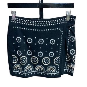 Carmin Black Beaded Faux Wrap Skirt Size Large NWOT